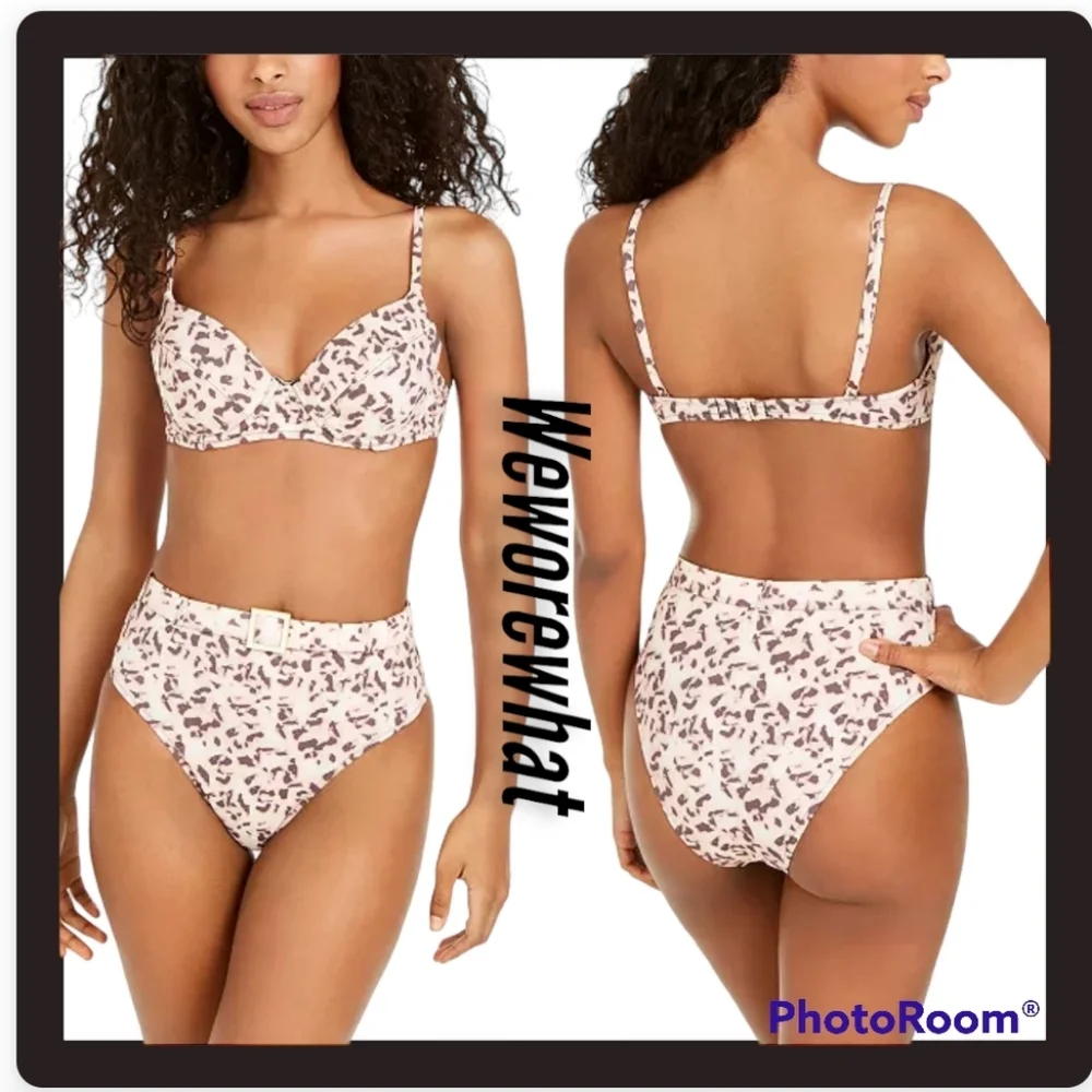 WeWoreWhat Tortoise shell Belted High Waist Bikini Set L NWT